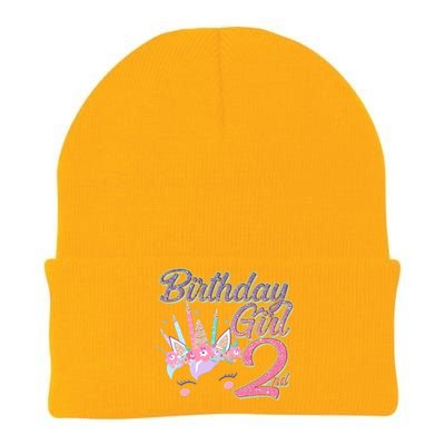 Cute Birthday Girl Second 2nd Birthday Unicorn Knit Cap Winter Beanie