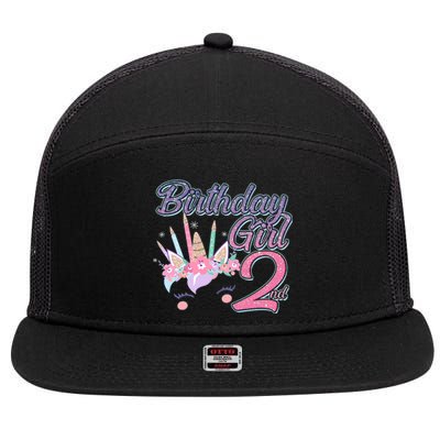 Cute Birthday Girl Second 2nd Birthday Unicorn 7 Panel Mesh Trucker Snapback Hat