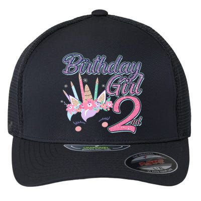 Cute Birthday Girl Second 2nd Birthday Unicorn Flexfit Unipanel Trucker Cap