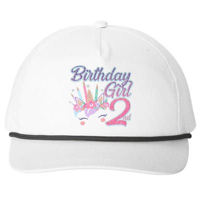 Cute Birthday Girl Second 2nd Birthday Unicorn Snapback Five-Panel Rope Hat