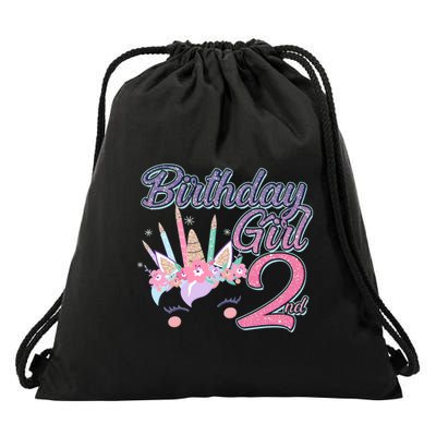 Cute Birthday Girl Second 2nd Birthday Unicorn Drawstring Bag