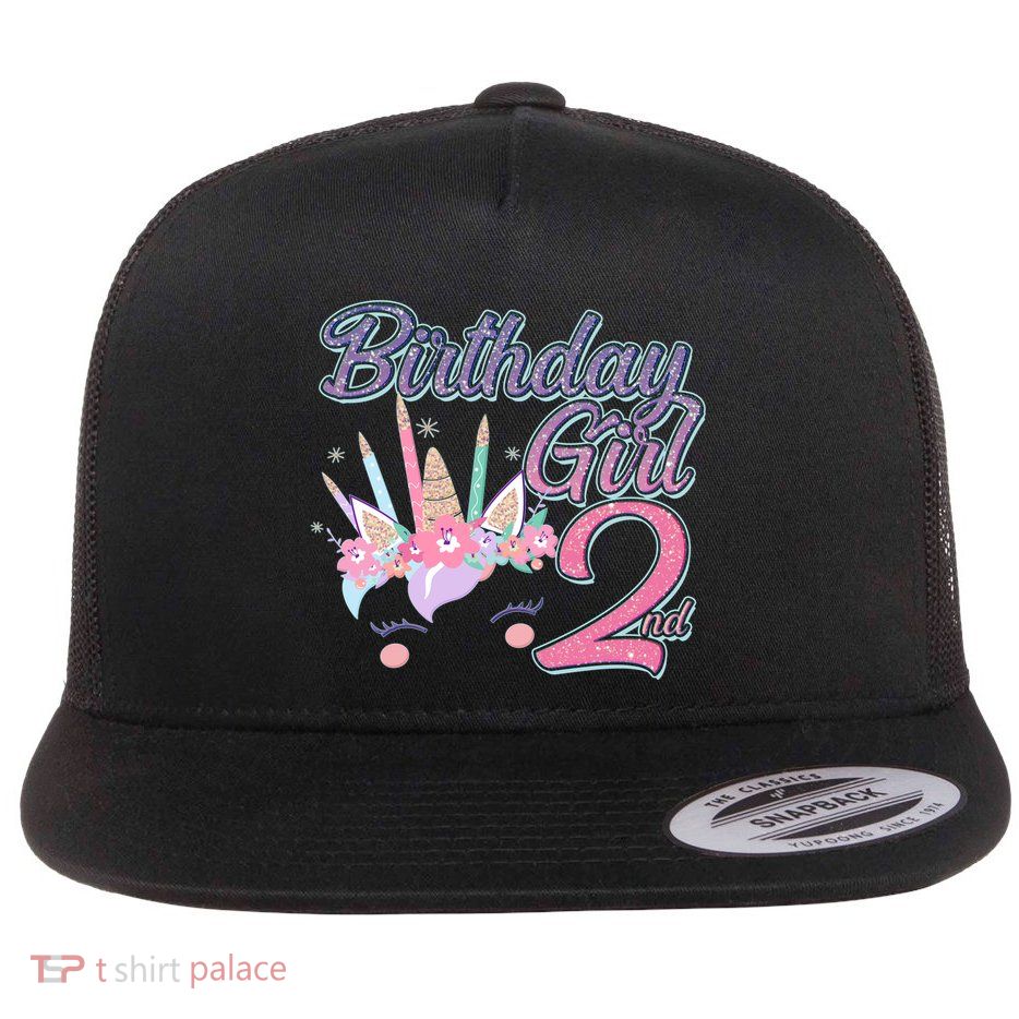 Cute Birthday Girl Second 2nd Birthday Unicorn Flatbill Hat