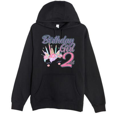 Cute Birthday Girl Second 2nd Birthday Unicorn Premium Pullover Hoodie