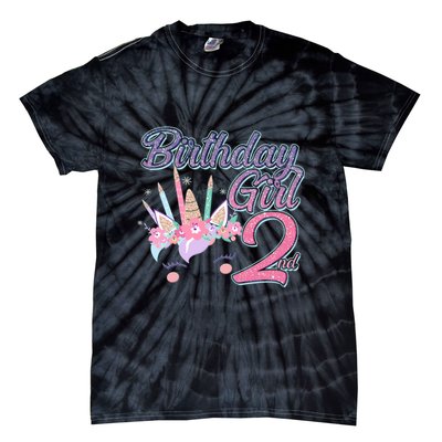 Cute Birthday Girl Second 2nd Birthday Unicorn Tie-Dye T-Shirt