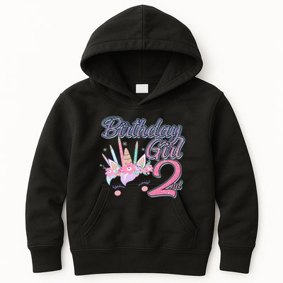 Cute Birthday Girl Second 2nd Birthday Unicorn Kids Hoodie