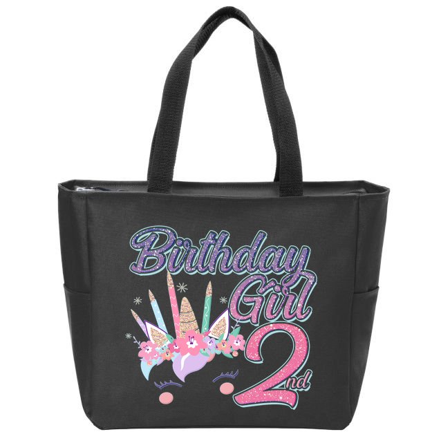 Cute Birthday Girl Second 2nd Birthday Unicorn Zip Tote Bag