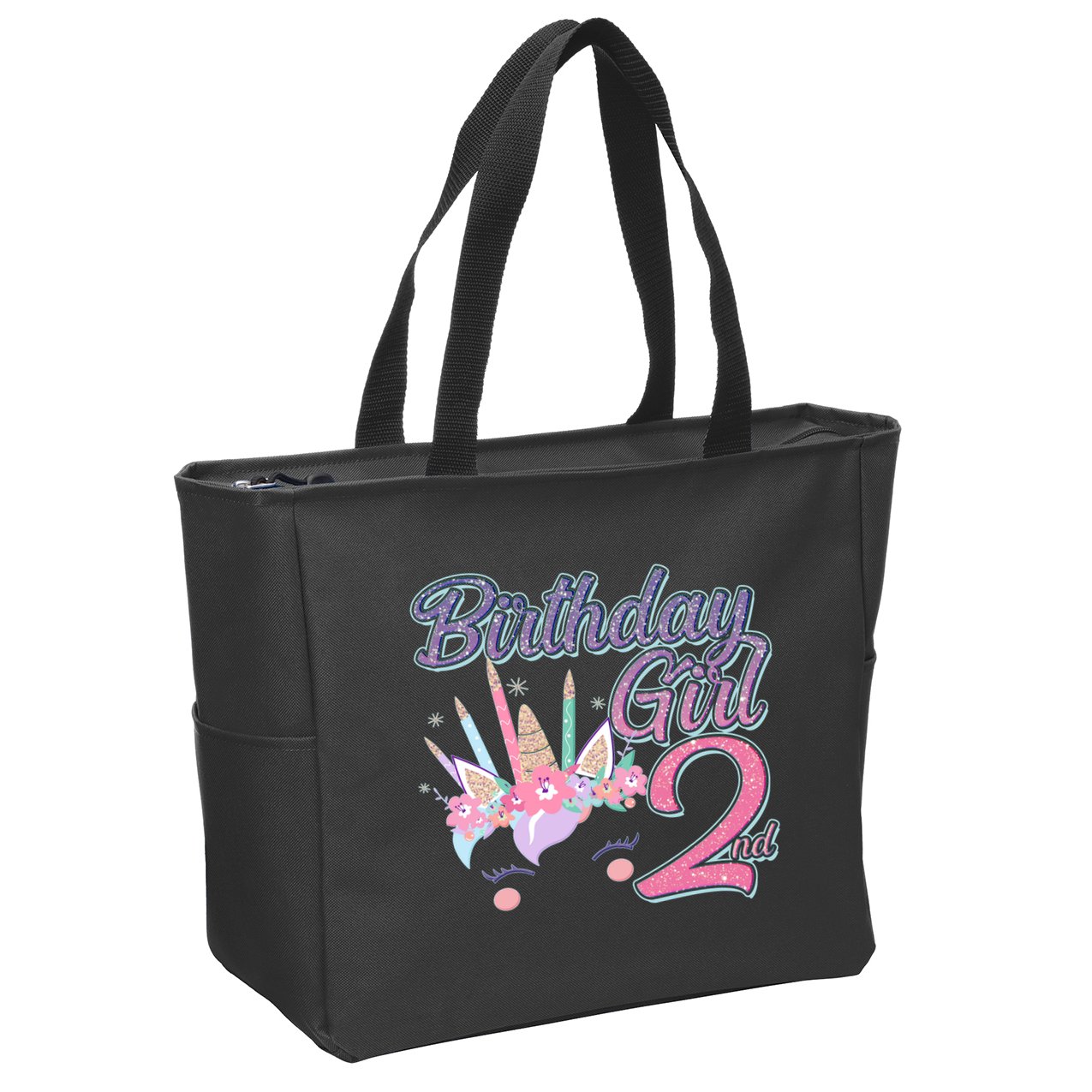 Cute Birthday Girl Second 2nd Birthday Unicorn Zip Tote Bag