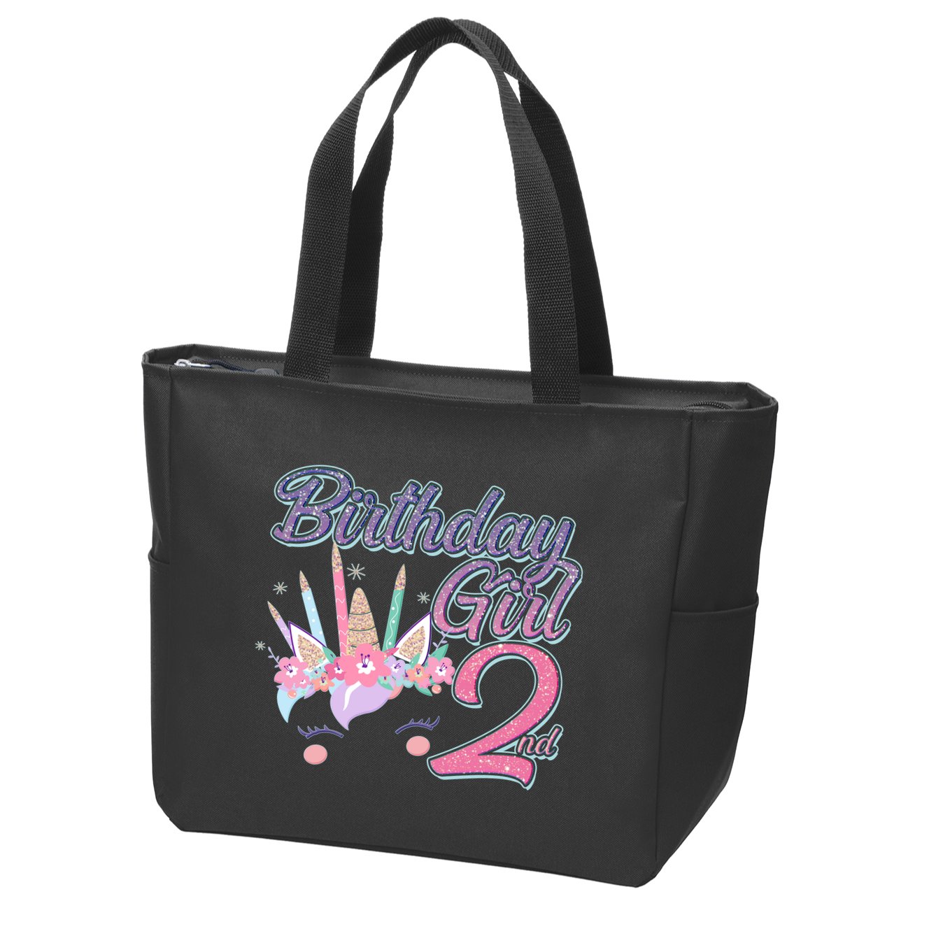 Cute Birthday Girl Second 2nd Birthday Unicorn Zip Tote Bag