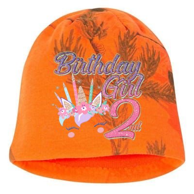 Cute Birthday Girl Second 2nd Birthday Unicorn Kati - Camo Knit Beanie