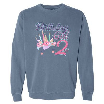 Cute Birthday Girl Second 2nd Birthday Unicorn Garment-Dyed Sweatshirt