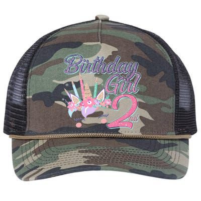 Cute Birthday Girl Second 2nd Birthday Unicorn Retro Rope Trucker Hat Cap