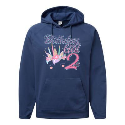 Cute Birthday Girl Second 2nd Birthday Unicorn Performance Fleece Hoodie