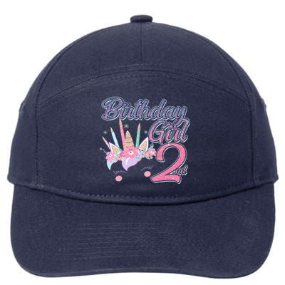 Cute Birthday Girl Second 2nd Birthday Unicorn 7-Panel Snapback Hat