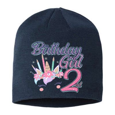 Cute Birthday Girl Second 2nd Birthday Unicorn Sustainable Beanie