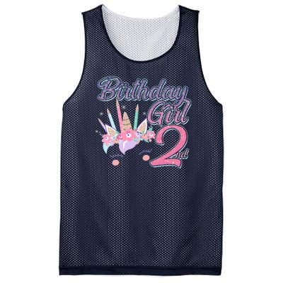 Cute Birthday Girl Second 2nd Birthday Unicorn Mesh Reversible Basketball Jersey Tank