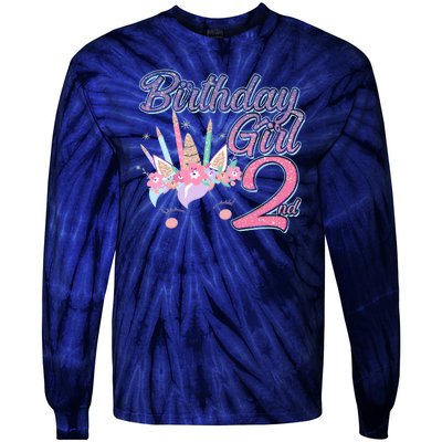 Cute Birthday Girl Second 2nd Birthday Unicorn Tie-Dye Long Sleeve Shirt