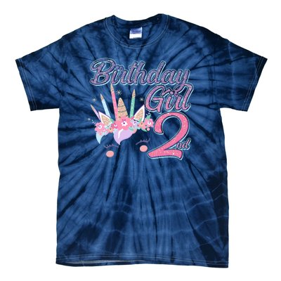 Cute Birthday Girl Second 2nd Birthday Unicorn Tie-Dye T-Shirt