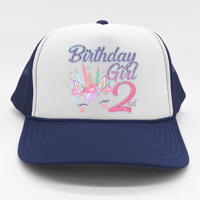 Cute Birthday Girl Second 2nd Birthday Unicorn Trucker Hat