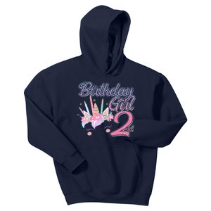 Cute Birthday Girl Second 2nd Birthday Unicorn Kids Hoodie