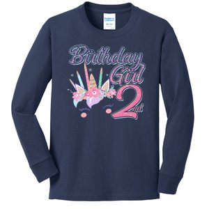 Cute Birthday Girl Second 2nd Birthday Unicorn Kids Long Sleeve Shirt