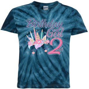 Cute Birthday Girl Second 2nd Birthday Unicorn Kids Tie-Dye T-Shirt