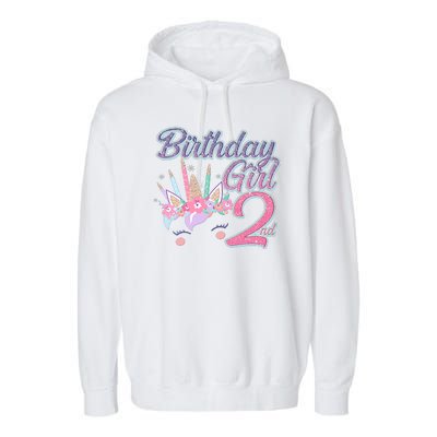 Cute Birthday Girl Second 2nd Birthday Unicorn Garment-Dyed Fleece Hoodie