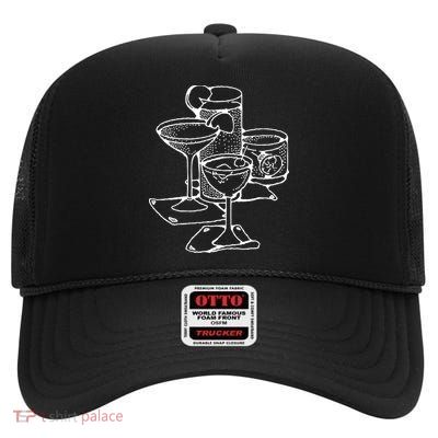 Cocktails Bartender Gift High Crown Mesh Back Trucker Hat