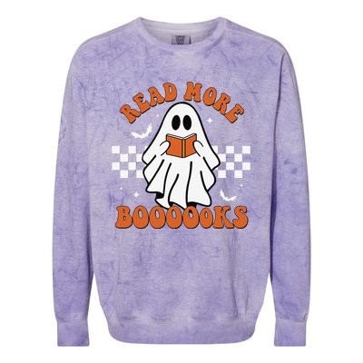 Cute Booooks Ghost Read More Books Funny Teacher Halloween Colorblast Crewneck Sweatshirt