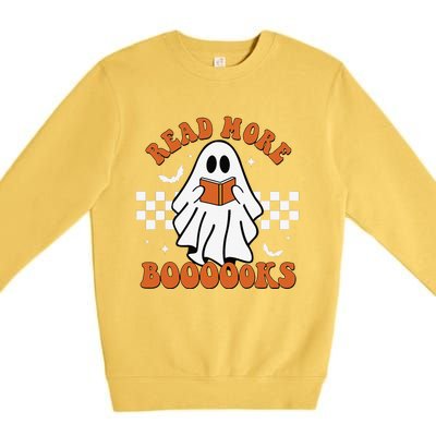 Cute Booooks Ghost Read More Books Funny Teacher Halloween Premium Crewneck Sweatshirt