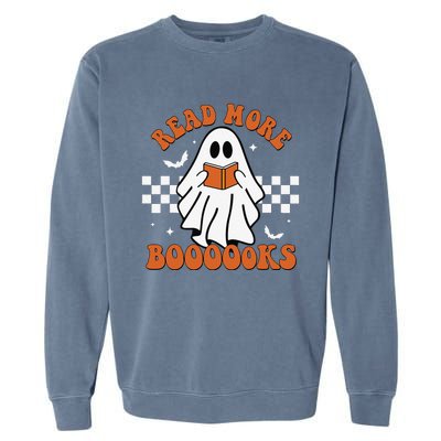 Cute Booooks Ghost Read More Books Funny Teacher Halloween Garment-Dyed Sweatshirt