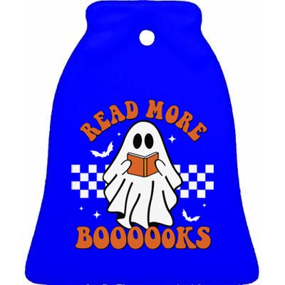 Cute Booooks Ghost Read More Books Funny Teacher Halloween Ceramic Bell Ornament