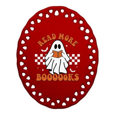 Cute Booooks Ghost Read More Books Funny Teacher Halloween Ceramic Oval Ornament