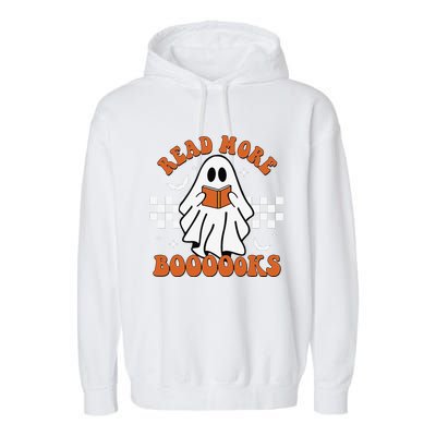 Cute Booooks Ghost Read More Books Funny Teacher Halloween Garment-Dyed Fleece Hoodie