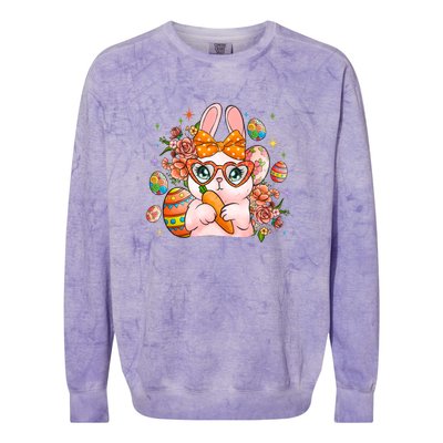 Cute Bunny Glasses Easter Day Gift Easter Egg Colorblast Crewneck Sweatshirt