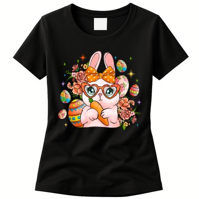 Cute Bunny Glasses Easter Day Gift Easter Egg Womens T-Shirt