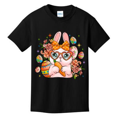 Cute Bunny Glasses Easter Day Gift Easter Egg Kids T-Shirt