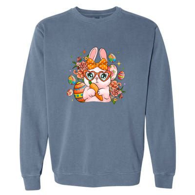 Cute Bunny Glasses Easter Day Gift Easter Egg Garment-Dyed Sweatshirt