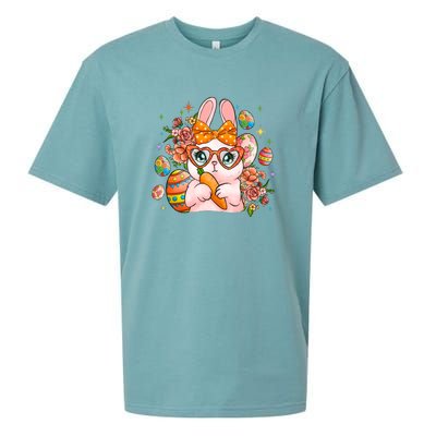 Cute Bunny Glasses Easter Day Gift Easter Egg Sueded Cloud Jersey T-Shirt