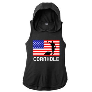 Cornhole Board Game American Flag Corn Hole Player Ladies PosiCharge Tri-Blend Wicking Draft Hoodie Tank