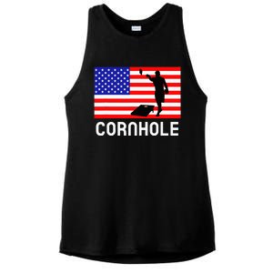 Cornhole Board Game American Flag Corn Hole Player Ladies PosiCharge Tri-Blend Wicking Tank