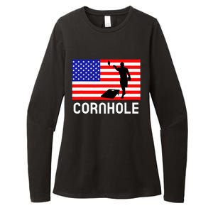 Cornhole Board Game American Flag Corn Hole Player Womens CVC Long Sleeve Shirt