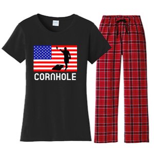 Cornhole Board Game American Flag Corn Hole Player Women's Flannel Pajama Set