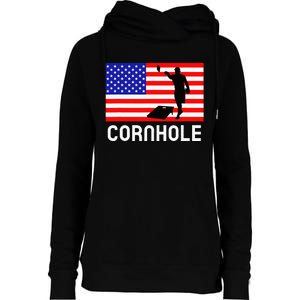 Cornhole Board Game American Flag Corn Hole Player Womens Funnel Neck Pullover Hood