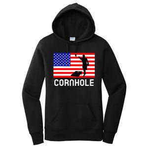 Cornhole Board Game American Flag Corn Hole Player Women's Pullover Hoodie