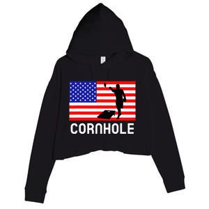 Cornhole Board Game American Flag Corn Hole Player Crop Fleece Hoodie