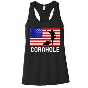 Cornhole Board Game American Flag Corn Hole Player Women's Racerback Tank