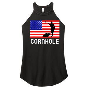 Cornhole Board Game American Flag Corn Hole Player Women's Perfect Tri Rocker Tank