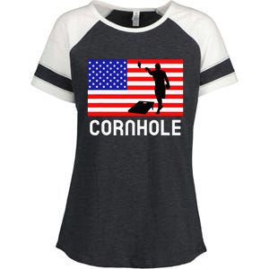 Cornhole Board Game American Flag Corn Hole Player Enza Ladies Jersey Colorblock Tee