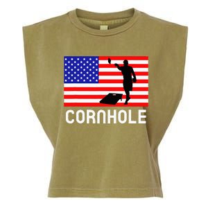 Cornhole Board Game American Flag Corn Hole Player Garment-Dyed Women's Muscle Tee