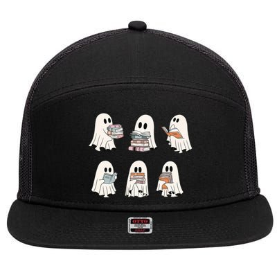 Cute Booooks Ghost Read More Books Funny Teacher Halloween Great Gift 7 Panel Mesh Trucker Snapback Hat